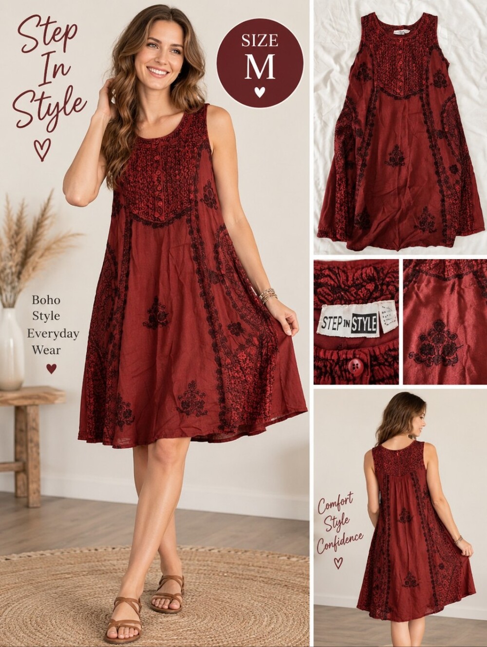 Step in style Women's medium red floral knee length dress #NN7